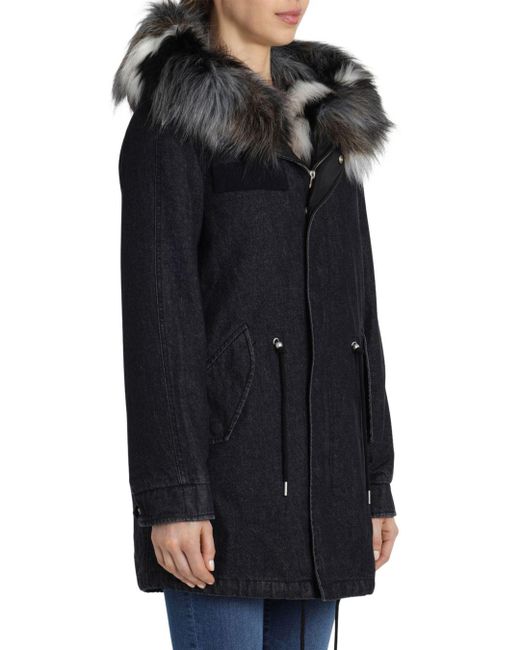 avec les filles faux fur trim denim parka