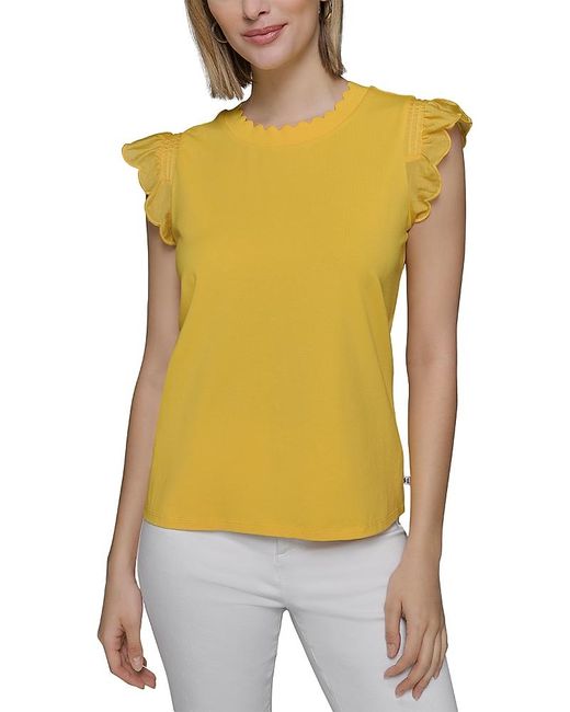 Karl Lagerfeld Yellow Sleeveless Ruffled Top