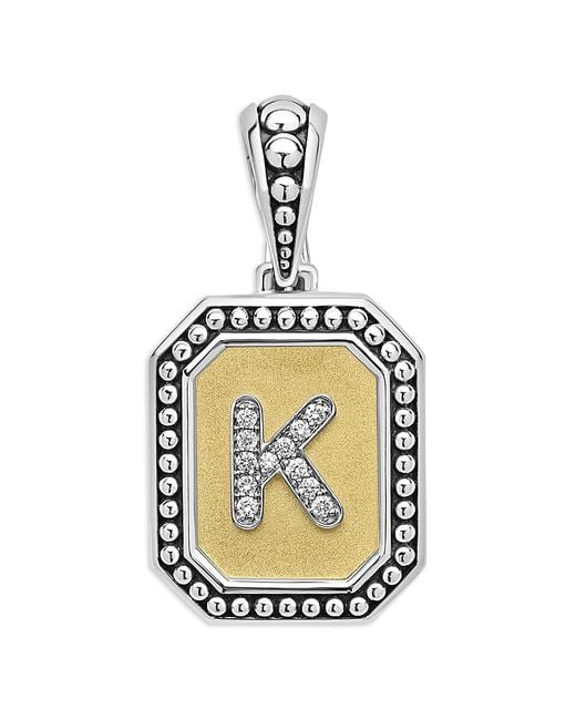 Lagos Metallic Signature Caviar Sterling & 18K Octagon Diamond A Initial Charm, 0.05 Tcw