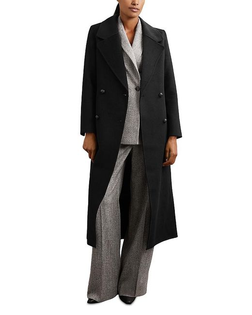 Reiss Black Dorian Faux Fur Collar Coat