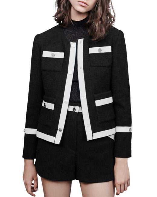 Maje Vilia Tweed Blazer in Black | Lyst