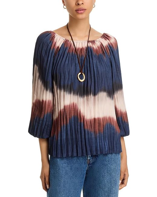 Bella Dahl Blue Pleated Three Quarter Sleeve Blouse