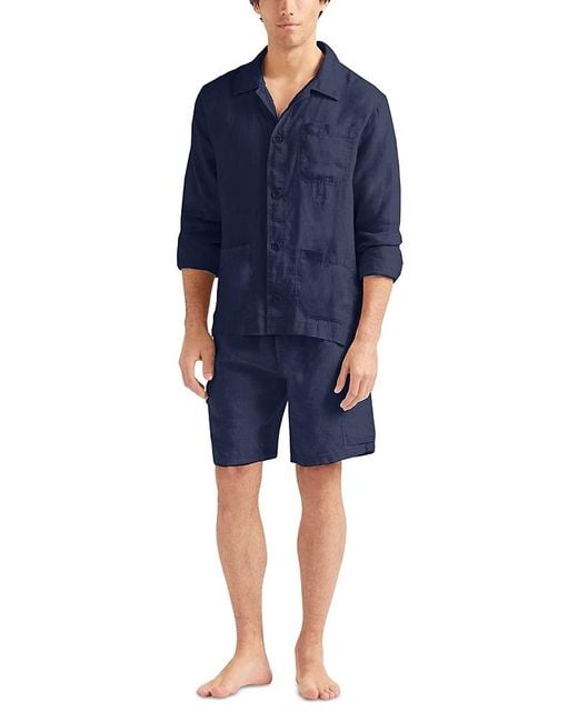 Vilebrequin Blue Linen Solid Overshirt for men