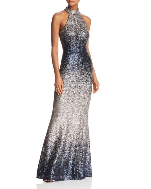 aqua belted sequin gown