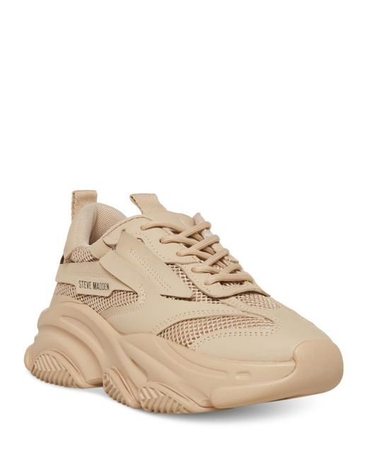 Steve Madden Synthetic Possession Lace Up Sneakers in Tan (Natural) | Lyst
