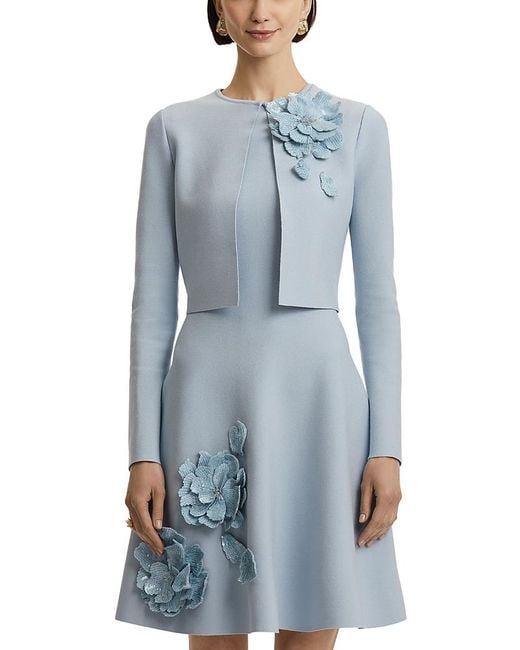 Oscar de la Renta Blue Fitted Jacket With Peony Embellishment