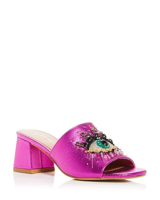 Kurt Geiger Olive Embellished Eye Block Heel Slide Sandals in Purple Lyst