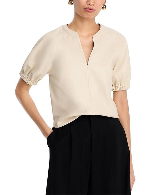 Steve Madden White Roxanne Faux Leather Split Neck Top
