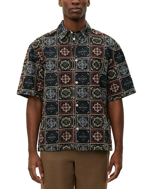 Les Deux Black Larry Tile Print Cotton Shirt for men