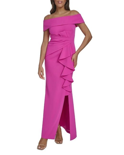 Eliza J Off The Shoulder Ruffle Mermaid Gown in Pink | Lyst