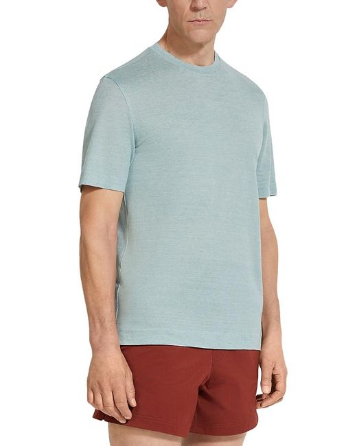 Zegna Blue Oasi Lino Regular Fit Linen Tee for men