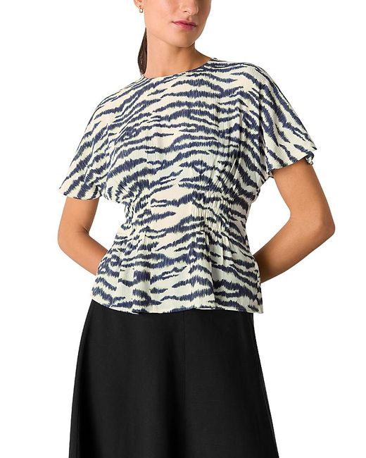 Whistles Blue Feathered Tiger Shirred Blouse