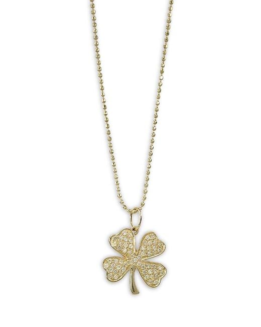 Sydney Evan Metallic 14K Diamond Pave Clover Pendant Necklace, 18