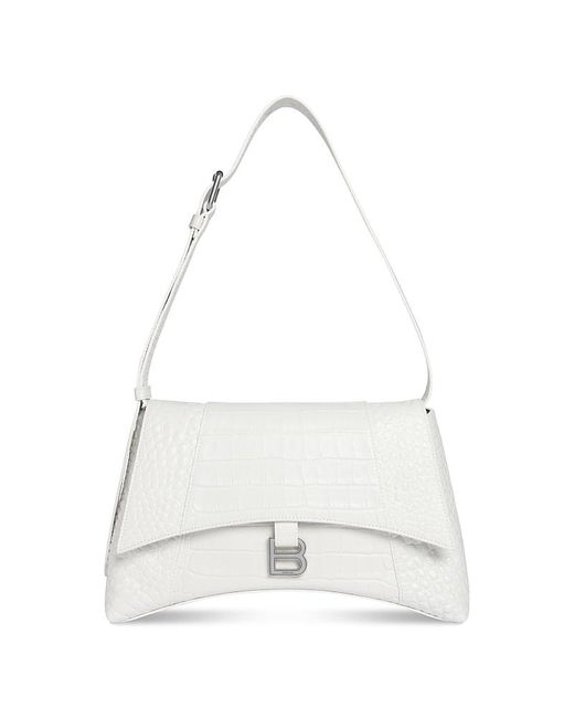 Balenciaga White Downtown Mini Shoulder Bag Crocodile Embossed