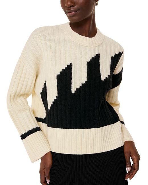 Whistles Black Graphic Intarsia Wool Blend Crewneck Knit Sweater