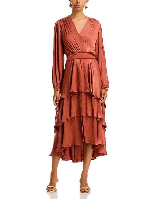 Steve Madden Red Bei Surplice Neck Asymmetric Midi Dress