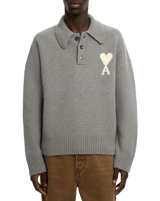AMI Gray Adc Polo Sweater for men