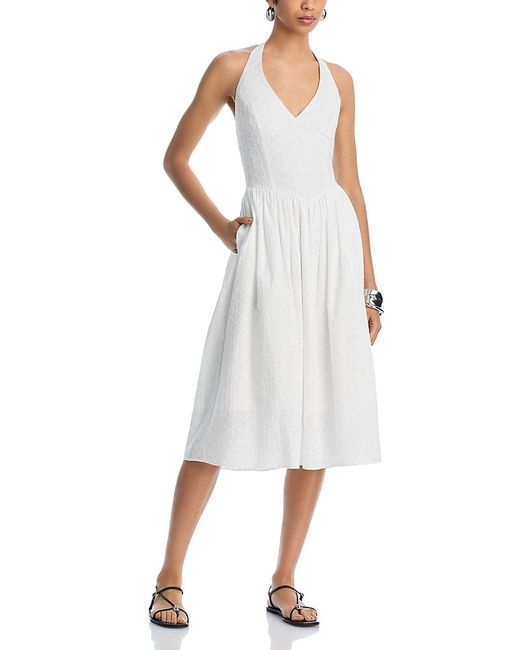 Steve Madden White Ressi Eyelet Halter Midi Dress