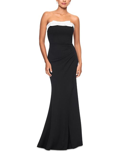 Aqua Black Bow Trim Strapless Gown