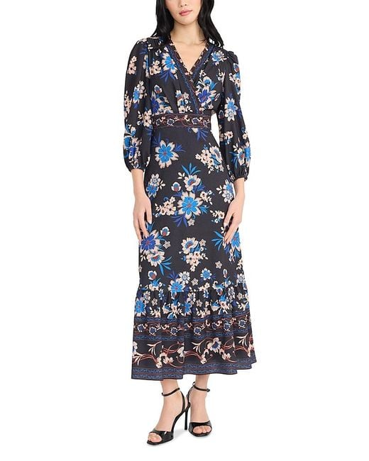 Donna Morgan Blue V Neck Midi Dress