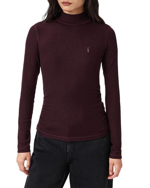 AllSaints Purple Rina Long Sleeved Roll Neck Top