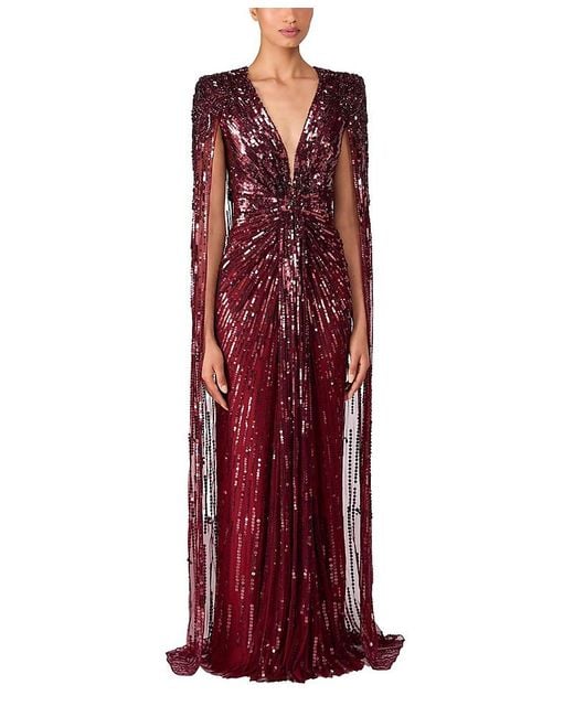 Jenny Packham Red Rush Sequin-Embellished Gown