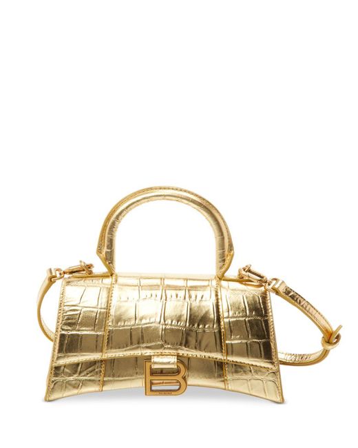 Balenciaga Leather Hourglass Xs Top Handle Bag in Embossed/Gold (Metallic) Lyst