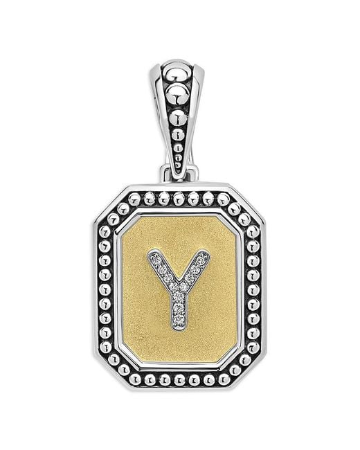 Lagos Metallic Signature Caviar Sterling & 18K Octagon Diamond A Initial Charm, 0.05 Tcw