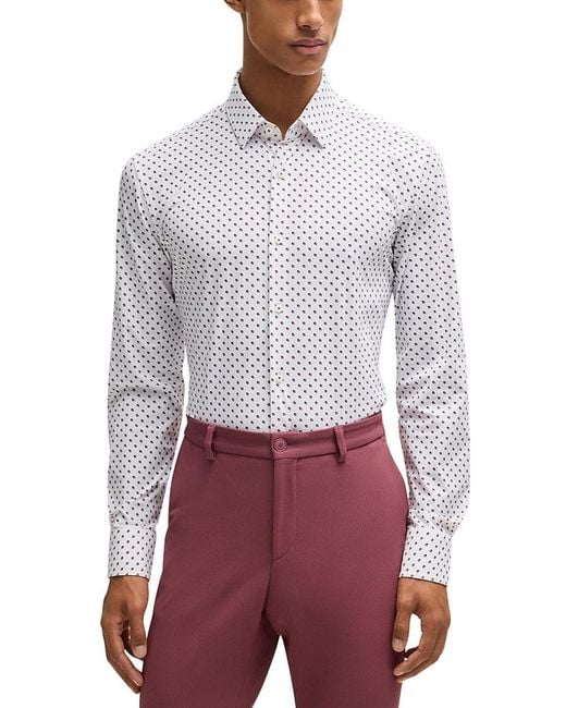 Boss White Hank Kent Slim Fit Button Front Shirt for men