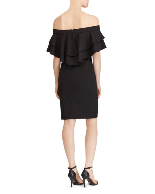 Ralph Lauren Lauren Ruffled Off - The - Shoulder Crepe Dress in Black ...