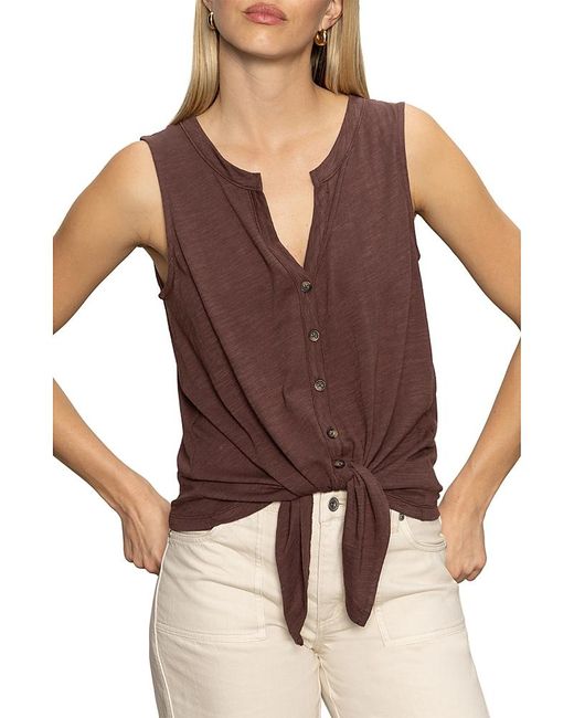 Sanctuary Brown Notched Button Front Tee