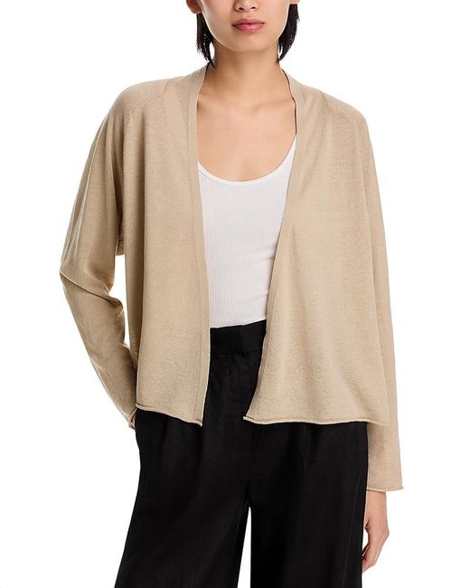 Eileen Fisher Natural Linen Cotton Jersey High Collar Cardigan