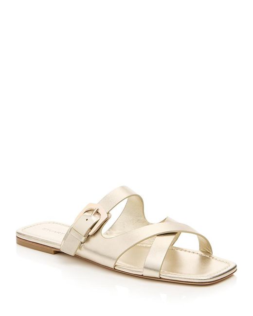 Stuart Weitzman White Sai Slide Sandals