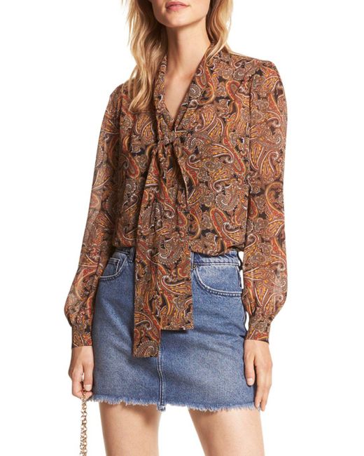 MICHAEL Michael Kors Synthetic Paisley Bow Tie Blouse in Blue Lyst