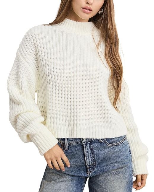 GOOD AMERICAN Women's White Chunky Knit Mock Neck Sweater