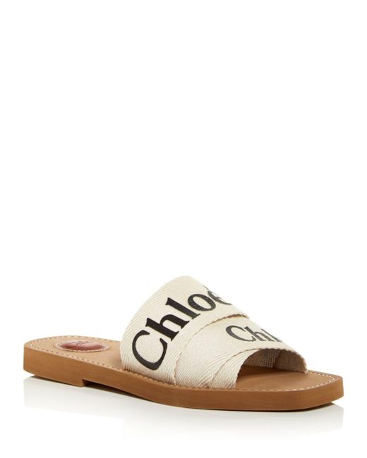 Chloé Woody Logo Slide Sandals in White | Lyst