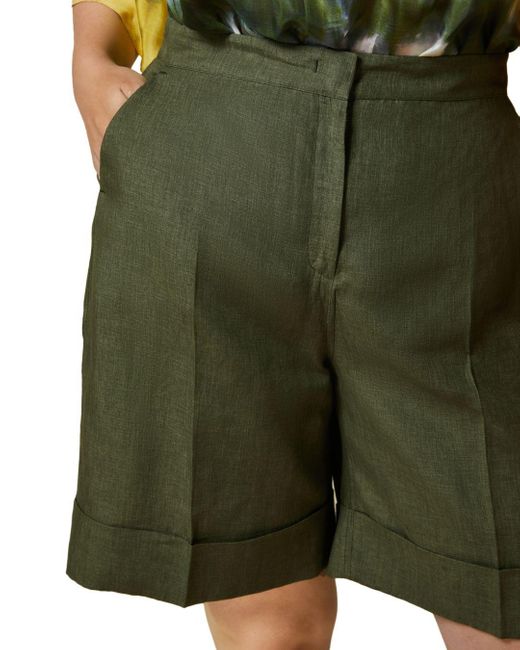 Marina Rinaldi Linen Rilievi Bermuda Shorts in Olive Green (Green) | Lyst