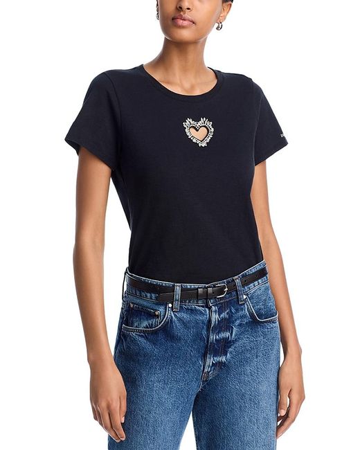 Cinq À Sept Blue Heart Rhinestone Cutout Top