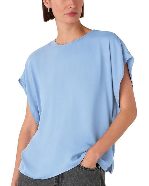 Whistles Blue Short Sleeve Crepe Shell Top