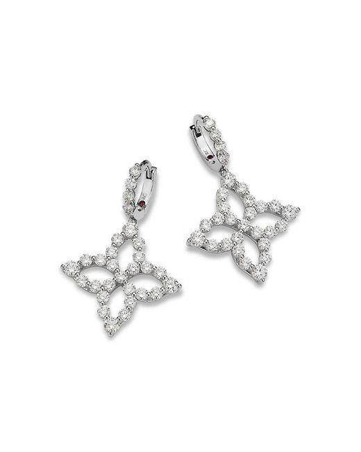 Roberto Coin White 18K Diamond Princess Outline Diamond Flower Drop Earrings