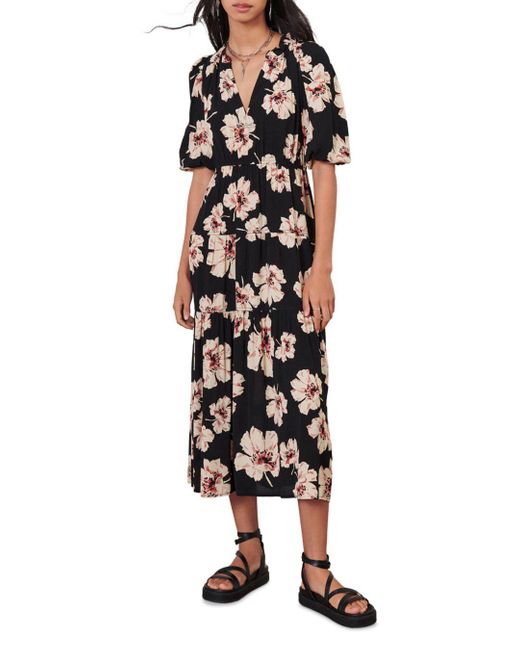 Ba&sh Synthetic Kory Floral Print Midi Dress in Black | Lyst