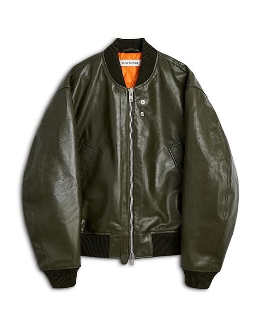 sunflower Green Leather Flight Jacket for men