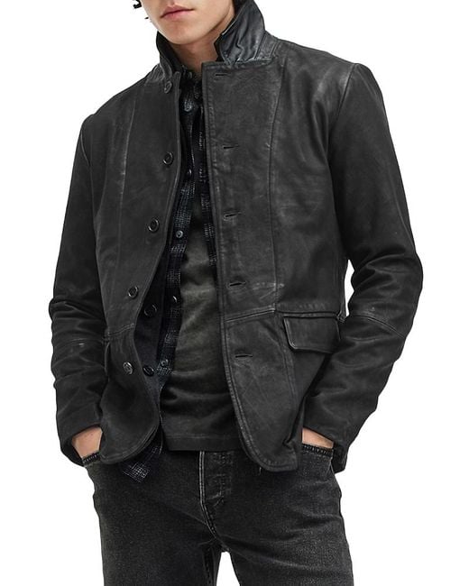 AllSaints Black Survey Layered Leather Blazer for men