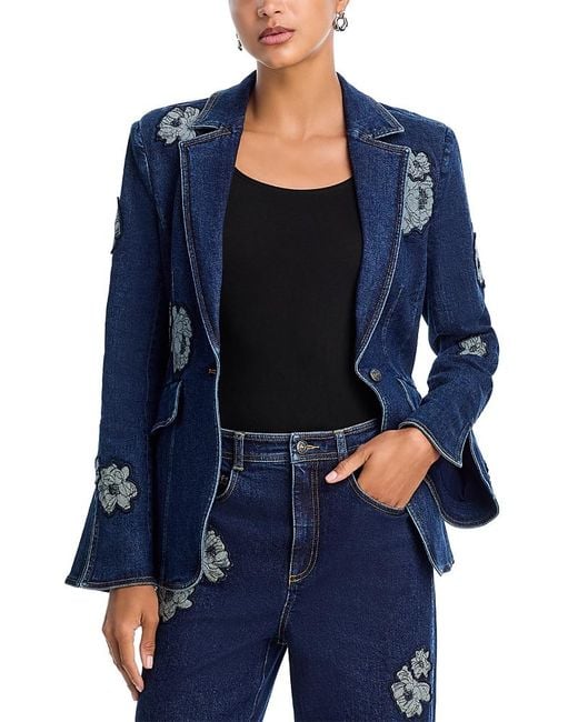 Cinq À Sept Blue Milly Denim Applique Blazer