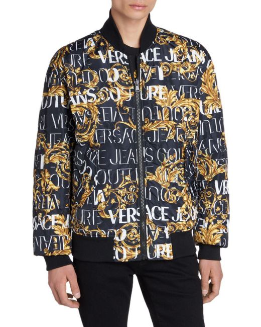 Versace Jeans Couture Versace Jenas Couture Logo Print Reversible Bomber  Jacket in Blue for Men | Lyst