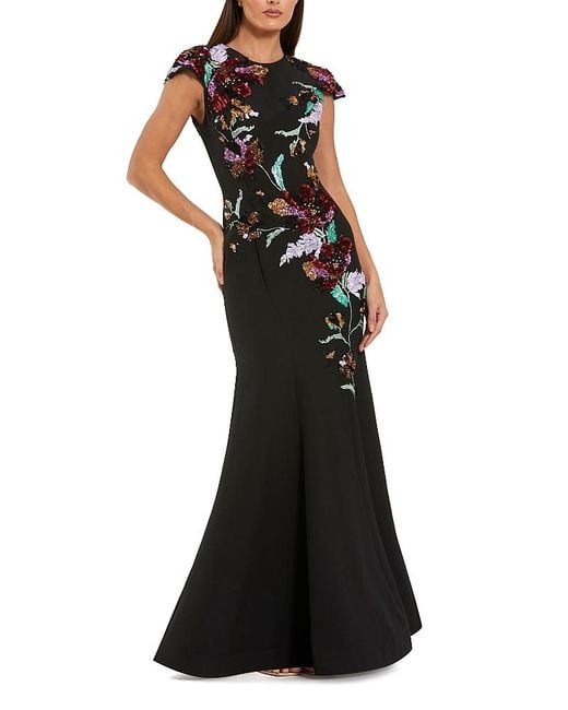 mac duggal black embroidered dress Mac Duggal - Black Jersey Gown With Embellished Flower main image 0