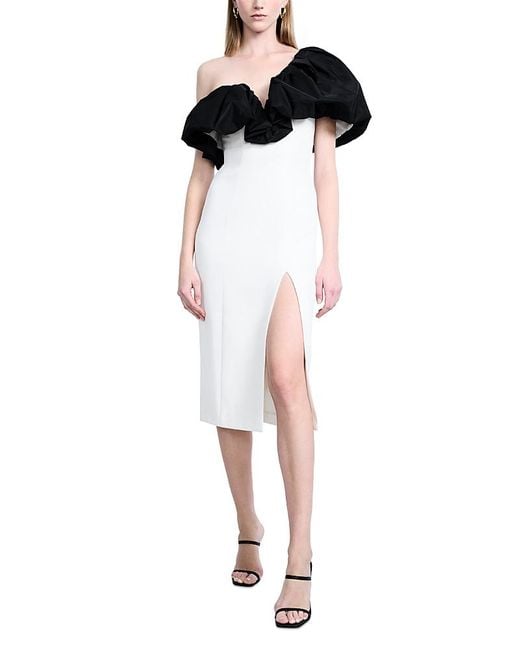 BCBGMAXAZRIA Women's White Puff Tea Length Dress