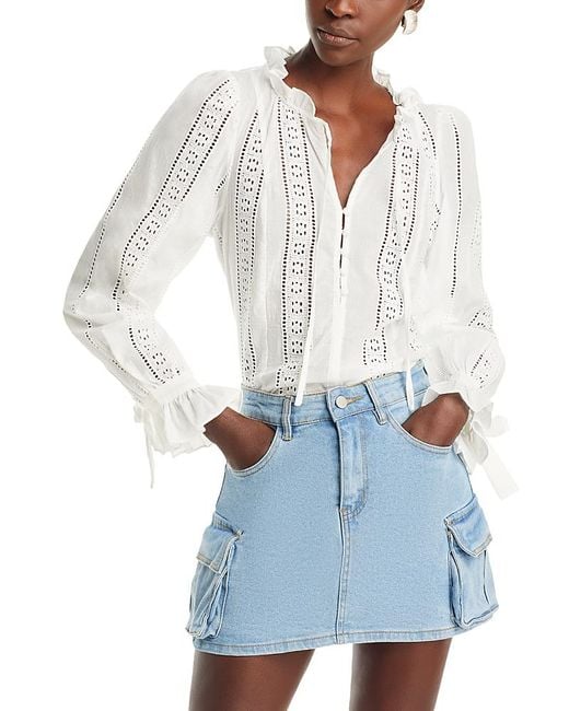 Aqua White Cotton Lace Inset Blouse