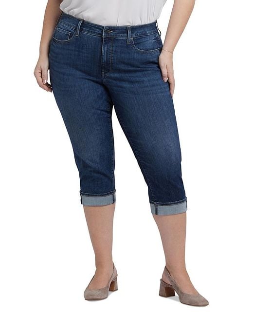 NYDJ Blue Marilyn High Rise Cropped Straight Cuffed Jeans