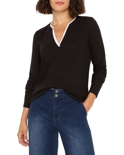 NIC+ZOE Black Layered Look Split Neck Top